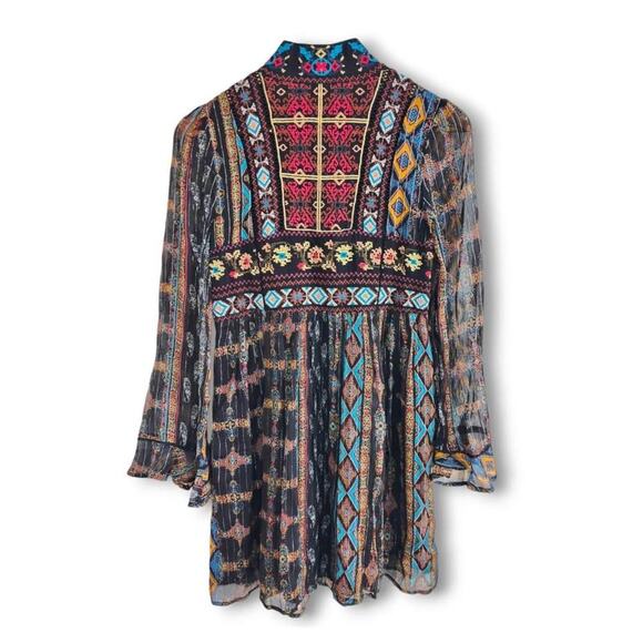 Anthropologie Akemi + Kin Sheria Metallic Embroidered Boho Dress Black Motif - Picture 5 of 10